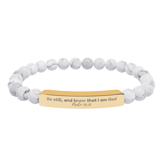 Engraved Natural Stone Stretch Bar Bracelet —  Inspirational Beaded Bracelet