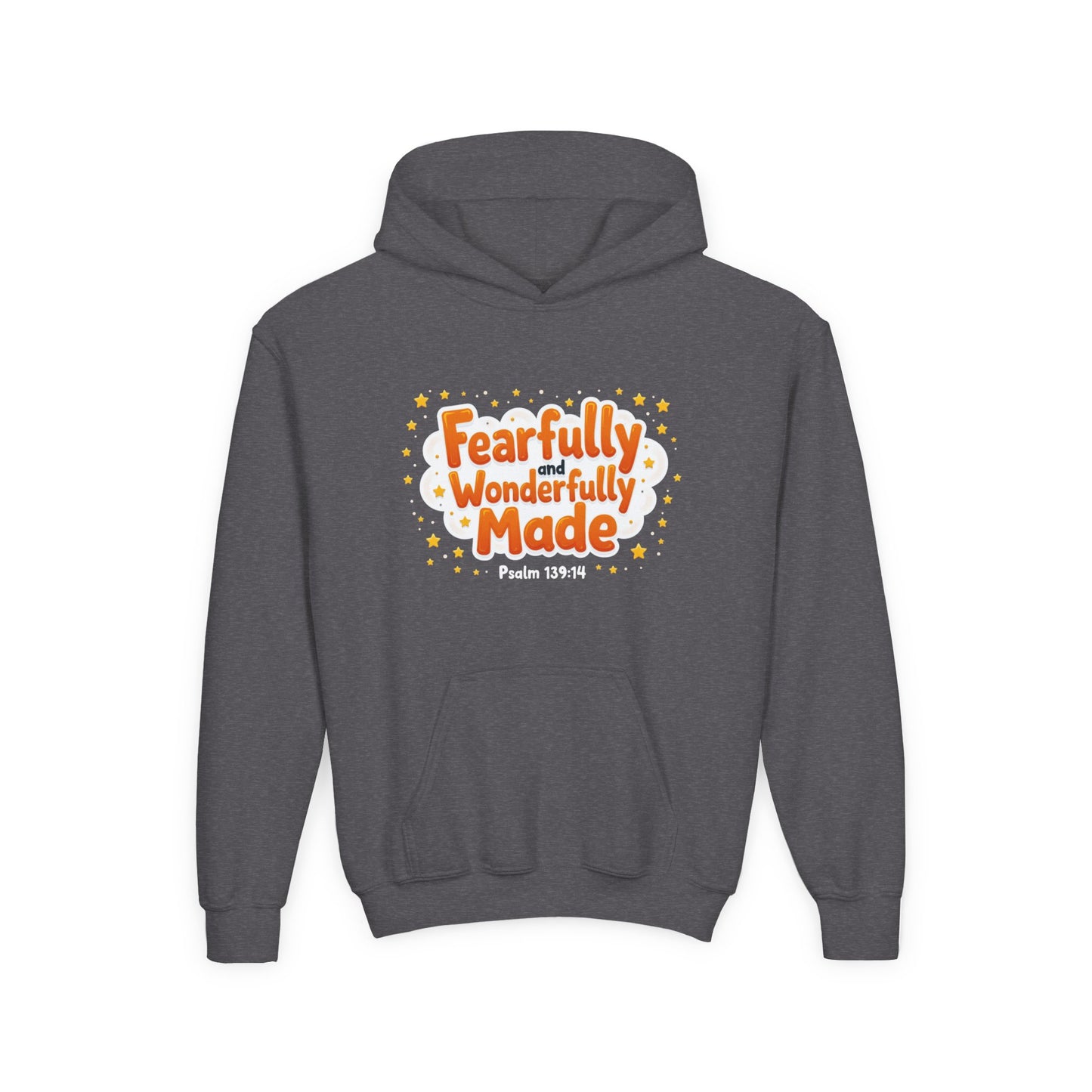 Youth Hoodie — "Fearfully & Wonderfully Made" Christian Kids Sweatshirt (Psalm 139:14)