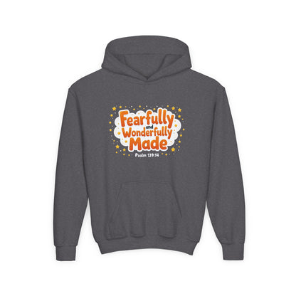 Youth Hoodie — "Fearfully & Wonderfully Made" Christian Kids Sweatshirt (Psalm 139:14)