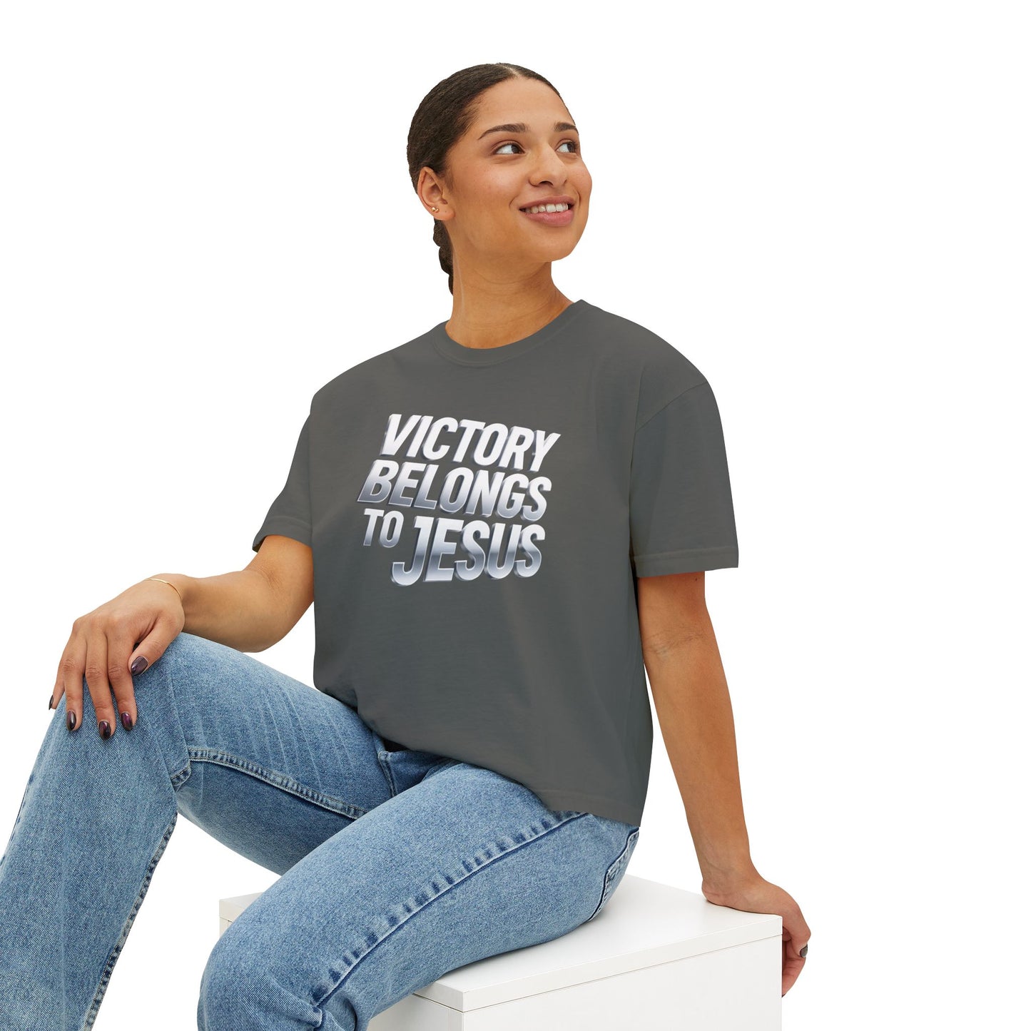 Victory Belongs to Jesus Boxy Tee — Christian Faith Graphic Tee