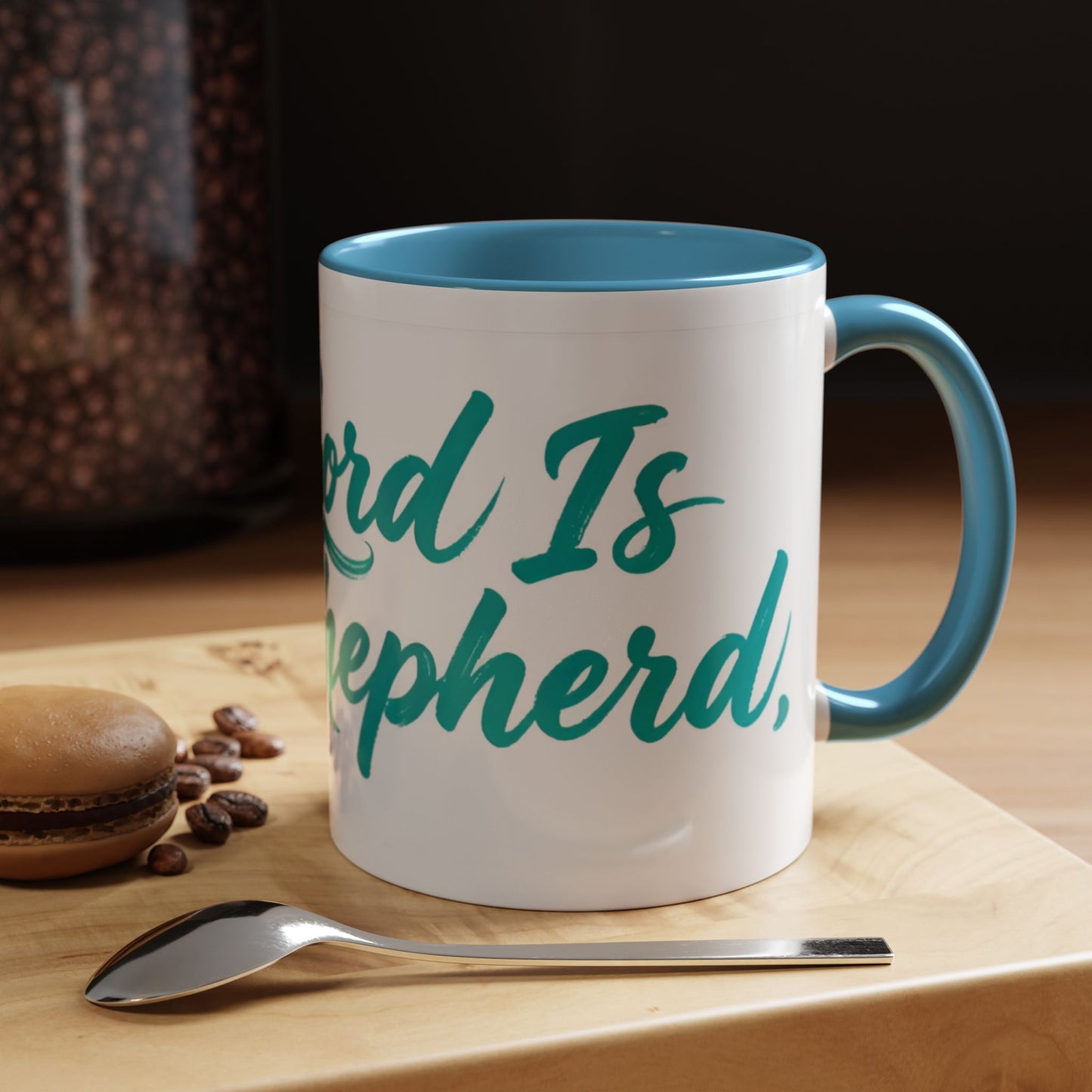 Scripture Accent Coffee Mug — Teal Hand-Lettered Encouragement (11/15 oz)