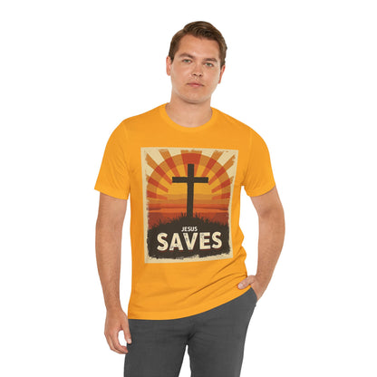 Jesus Saves Cross tee | Christian faith shirt, sunrise graphic | Perfect Gift for Mom and Dad | Friends and Family Shirt