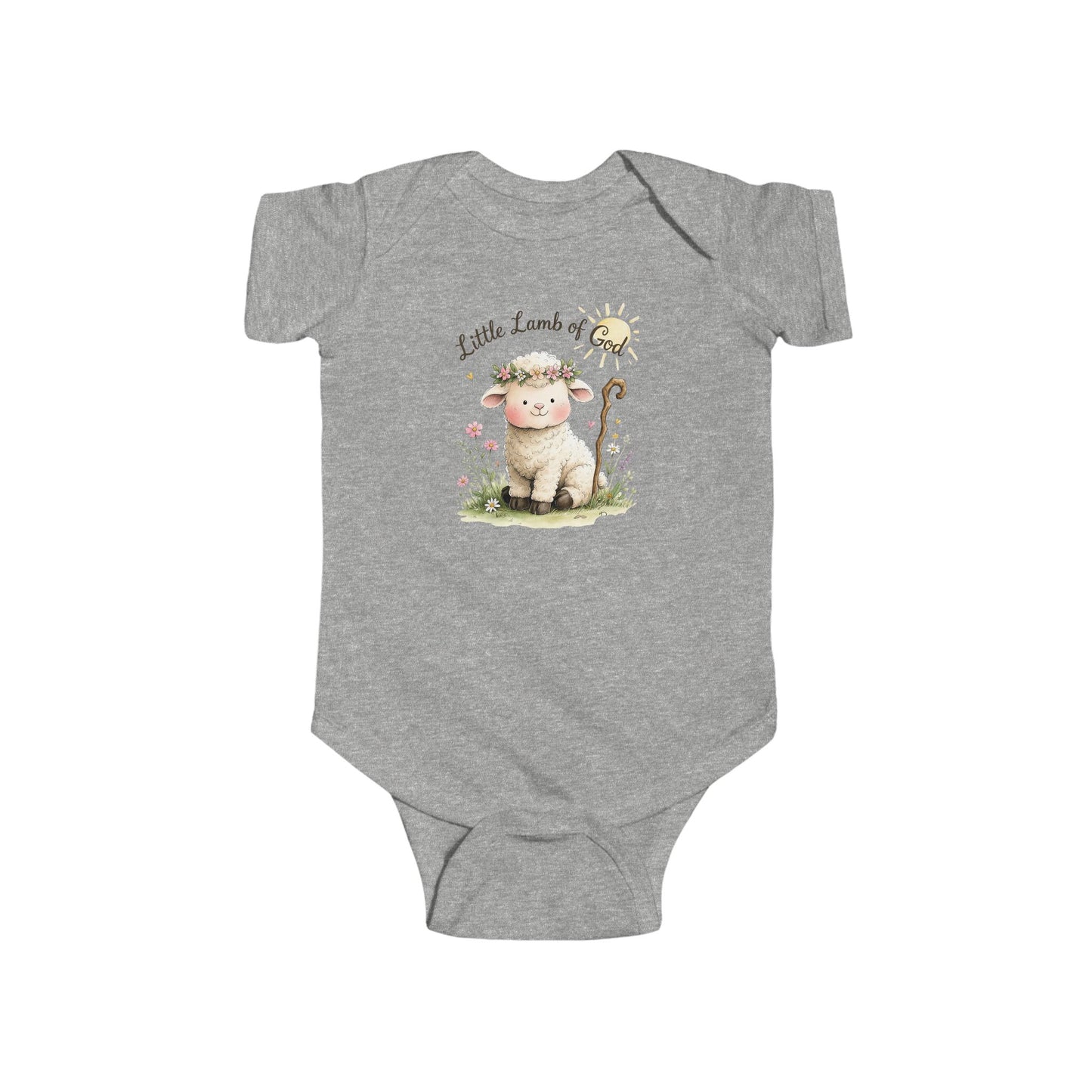 Baby Bodysuit — "Little Lamb of God" Floral Christian Infant Onesie
