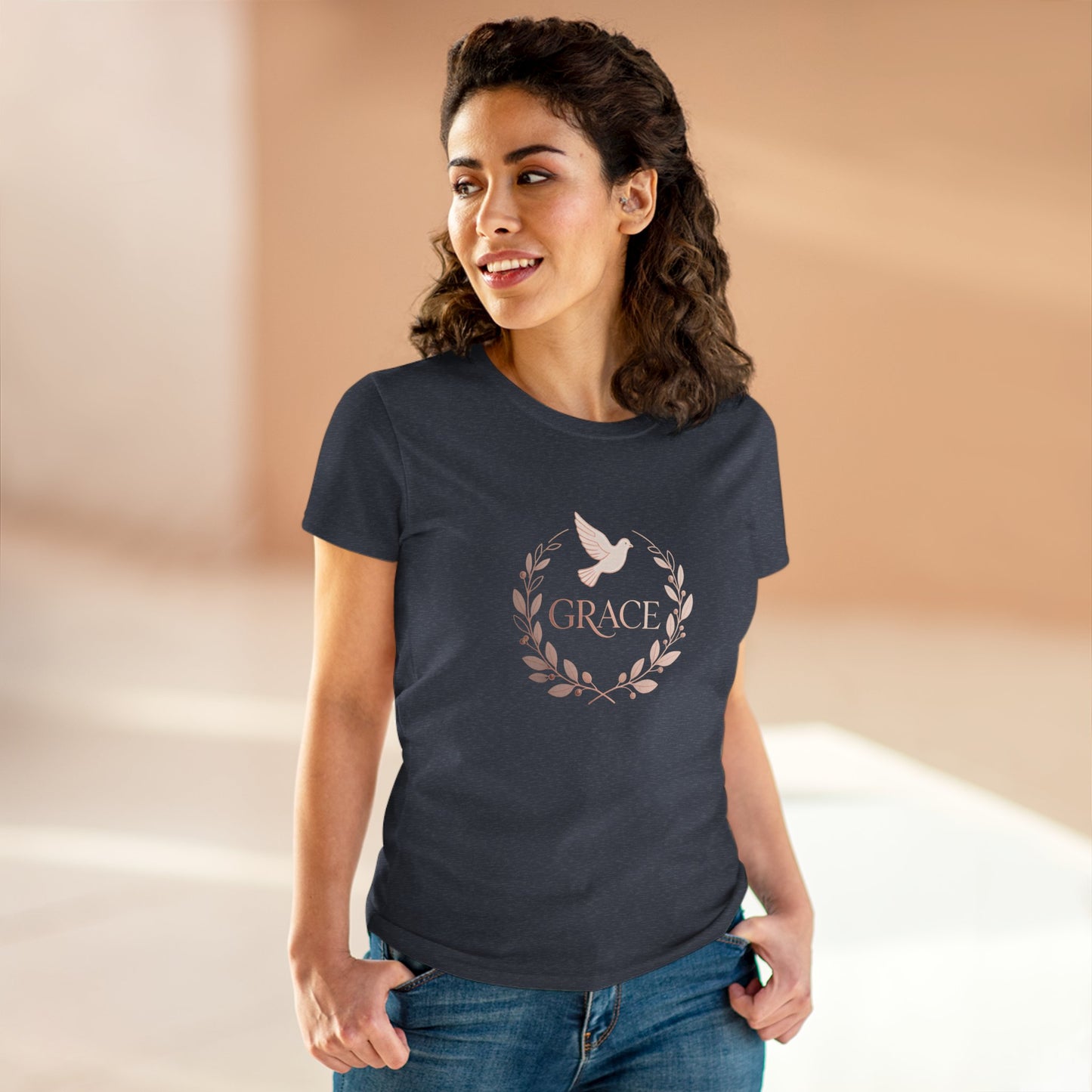 Graceful Dove Wreath Tee — Women's Rose-Gold Reminder Tee