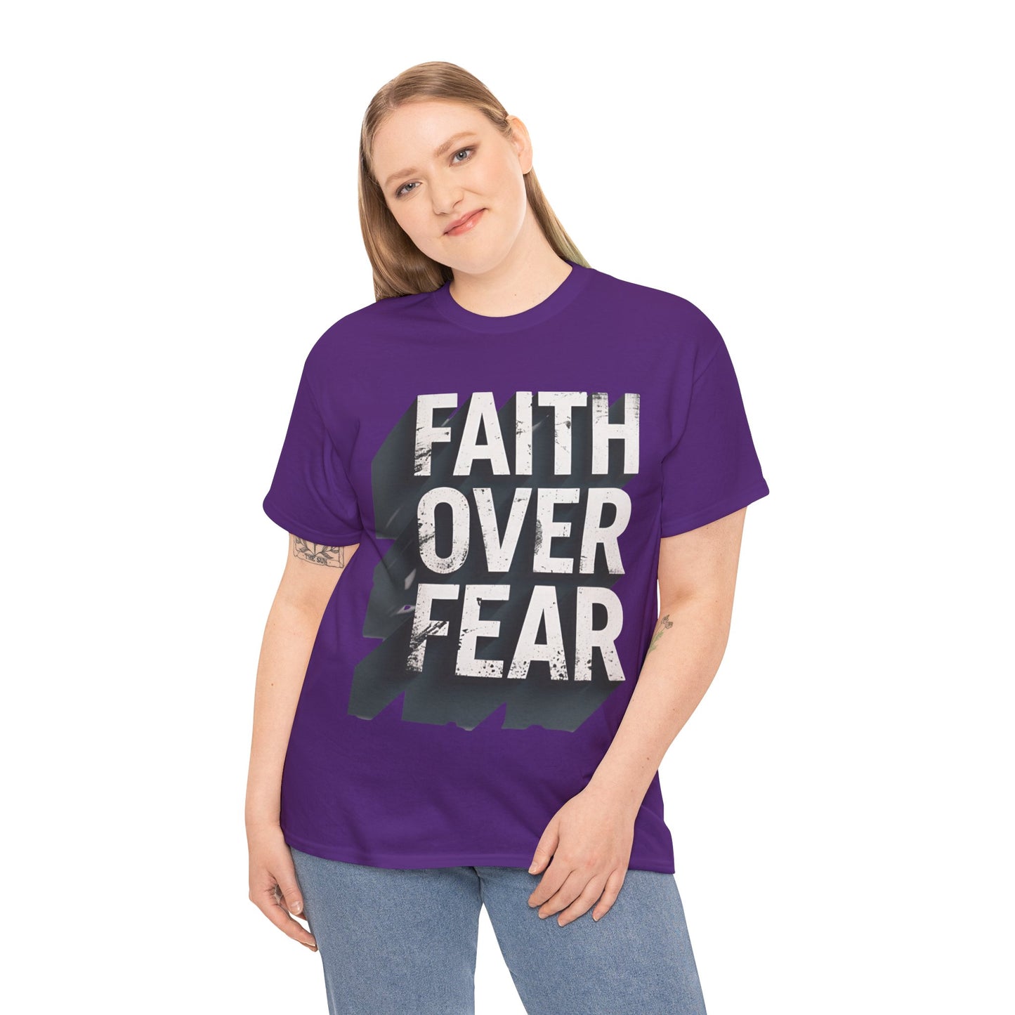 Faith Over Fear Cotton Tee — Distressed Inspirational Graphic