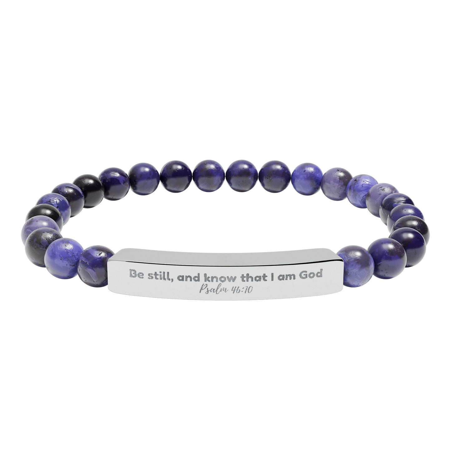 Engraved Natural Stone Stretch Bar Bracelet —  Inspirational Beaded Bracelet