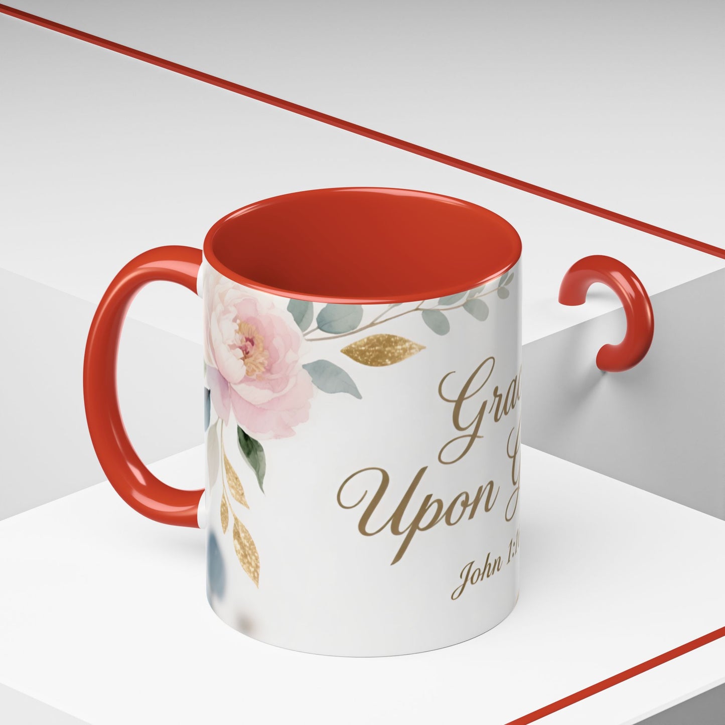 Grace Upon Grace Coffee Mug — Floral John 1:16 Scripture Accent Mug