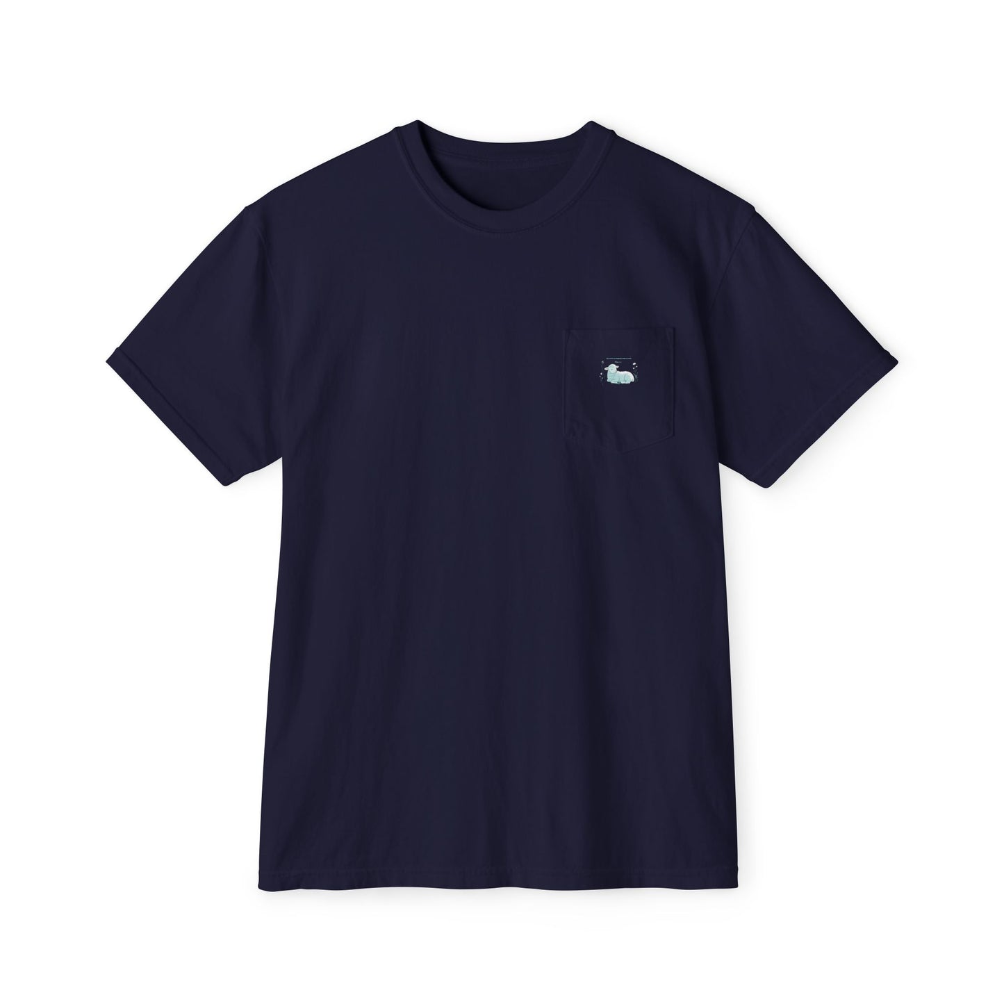 Lamb Rest Pocket T‑Shirt — Vintage Seafoam Pocket Tee with Script Verse