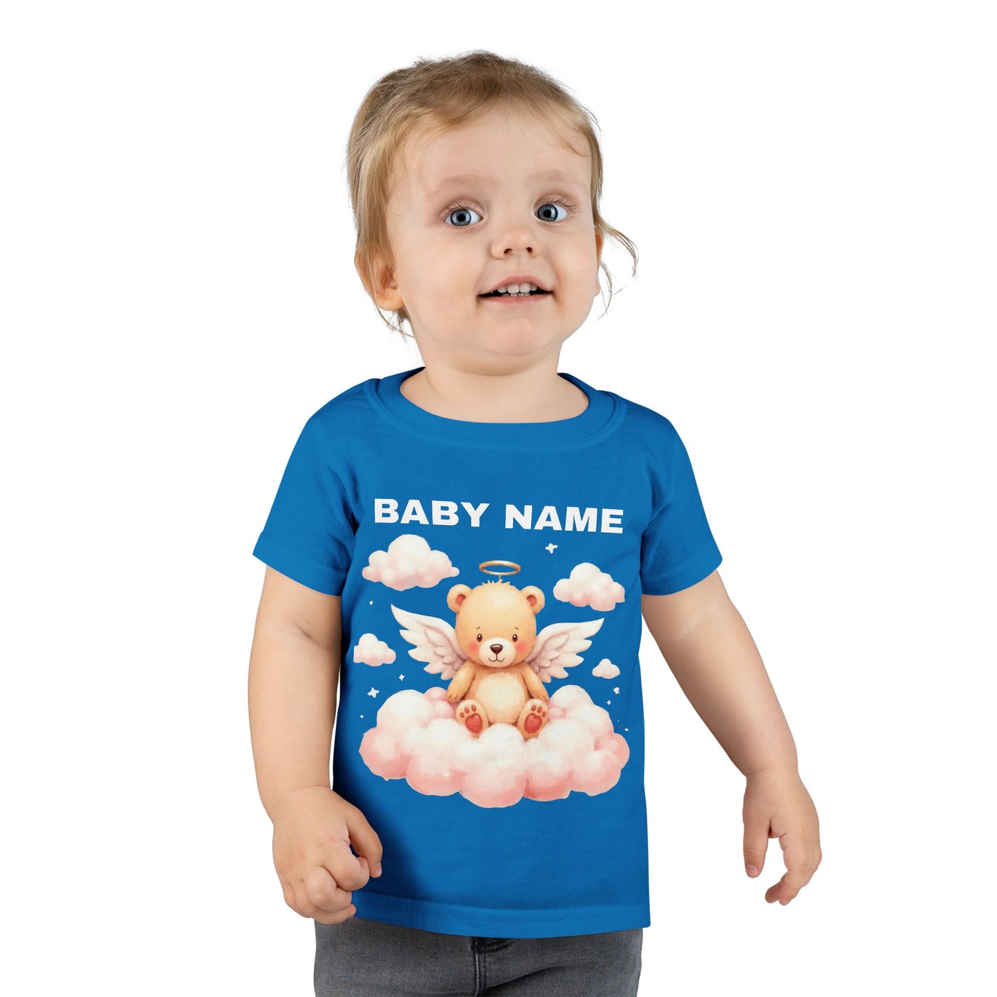 Personalized Toddler T-Shirt — Cute Angel Bear on Cloud (Custom "Baby Name")