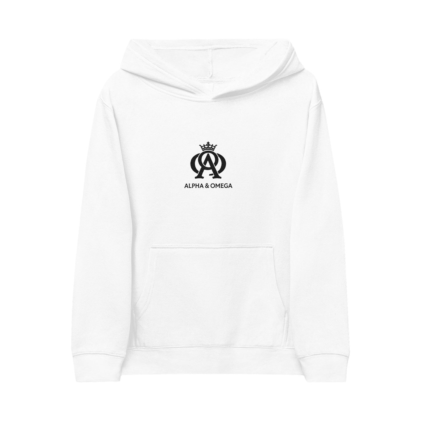 Alpha & Omega Kids Hoodie — Embroidered Crown Logo Fleece Pullover