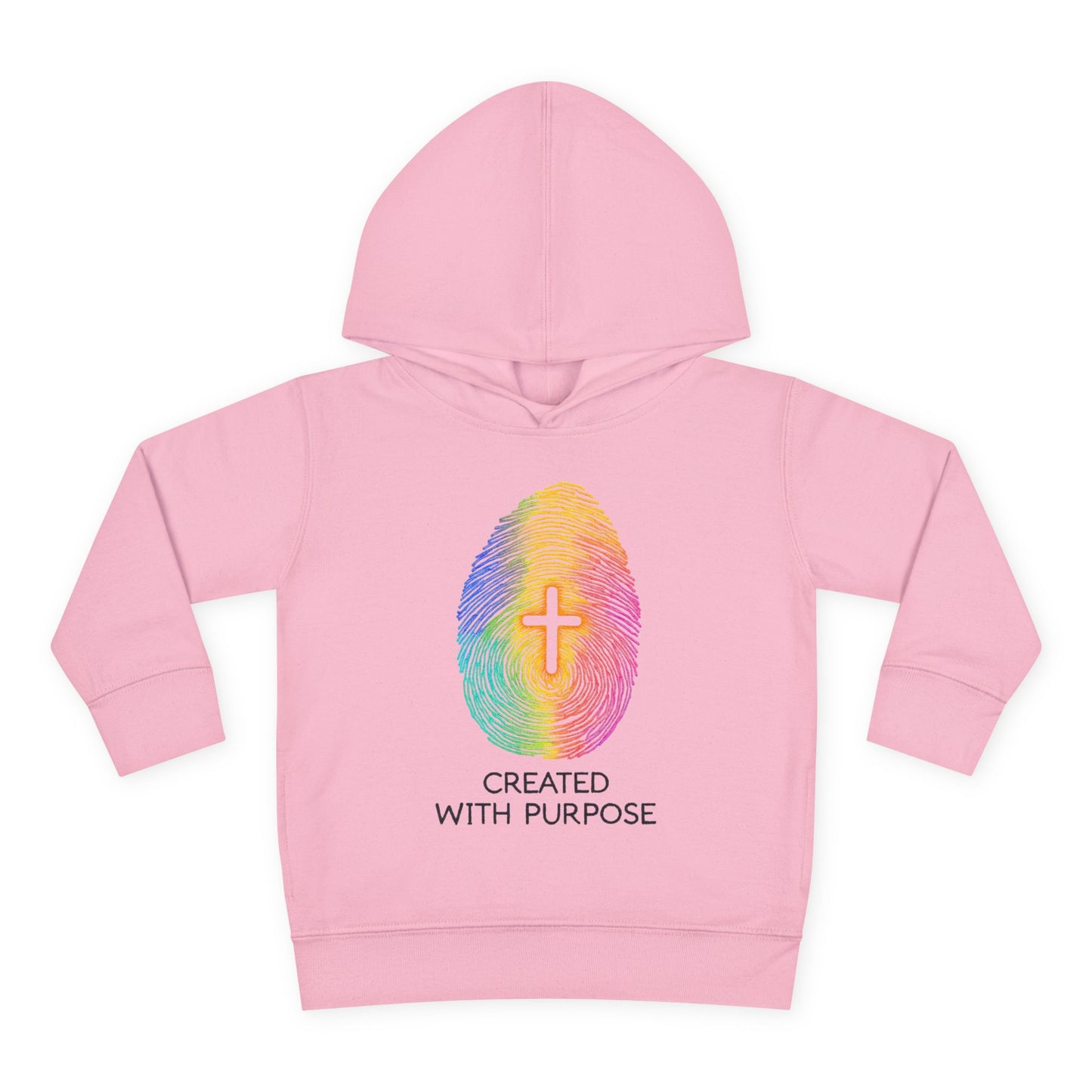 Toddler Hoodie — "Created With Purpose" Rainbow Fingerprint Cross