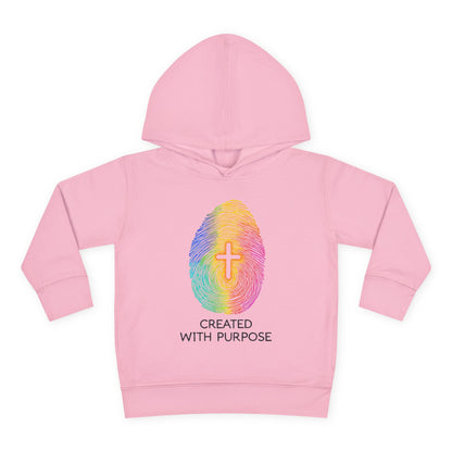 Toddler Hoodie — "Created With Purpose" Rainbow Fingerprint Cross