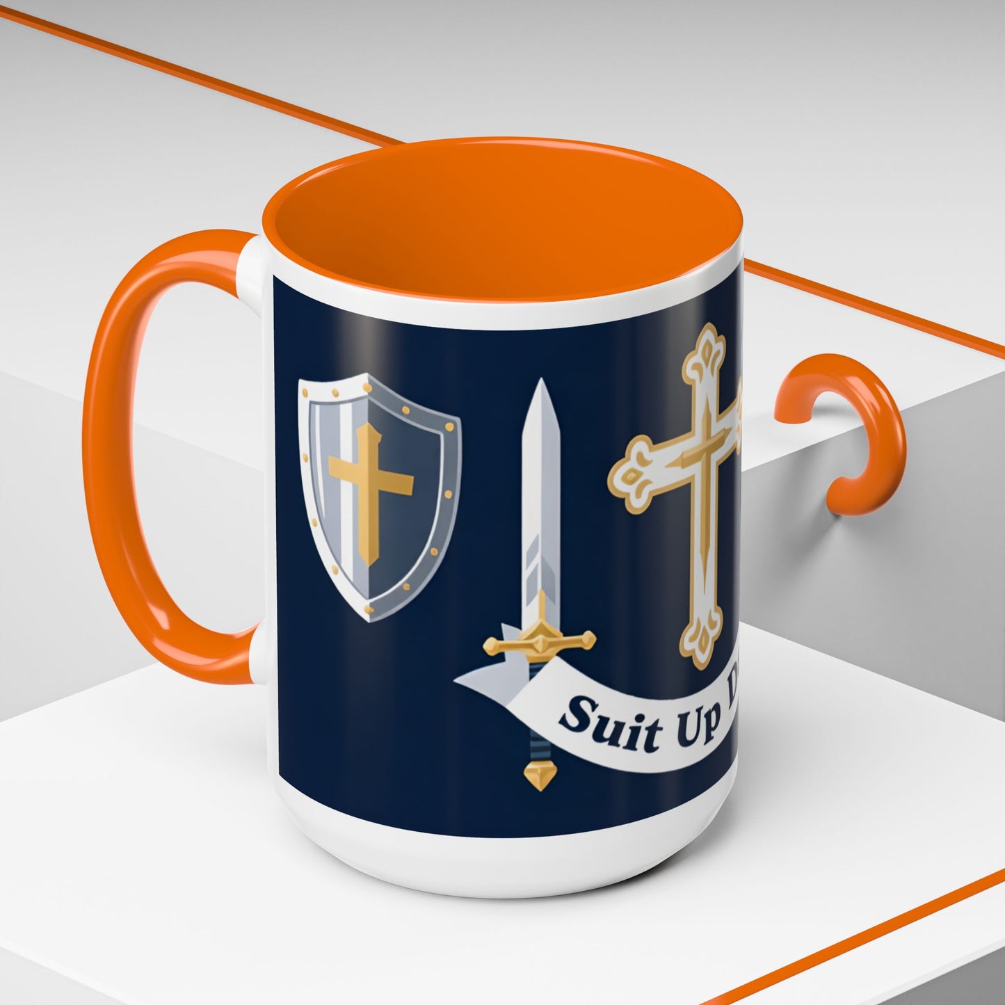 Christian Knight Coffee Mug — “Suit Up Daily” Accent Ceramic Mug