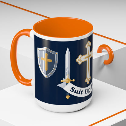 Christian Knight Coffee Mug — “Suit Up Daily” Accent Ceramic Mug
