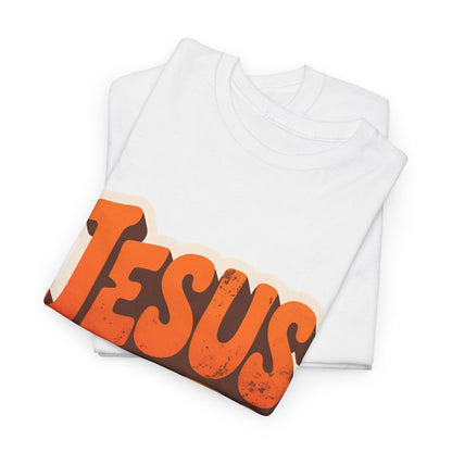 Jesus Saves Retro Tee — Bright Sunset Faith T-Shirt