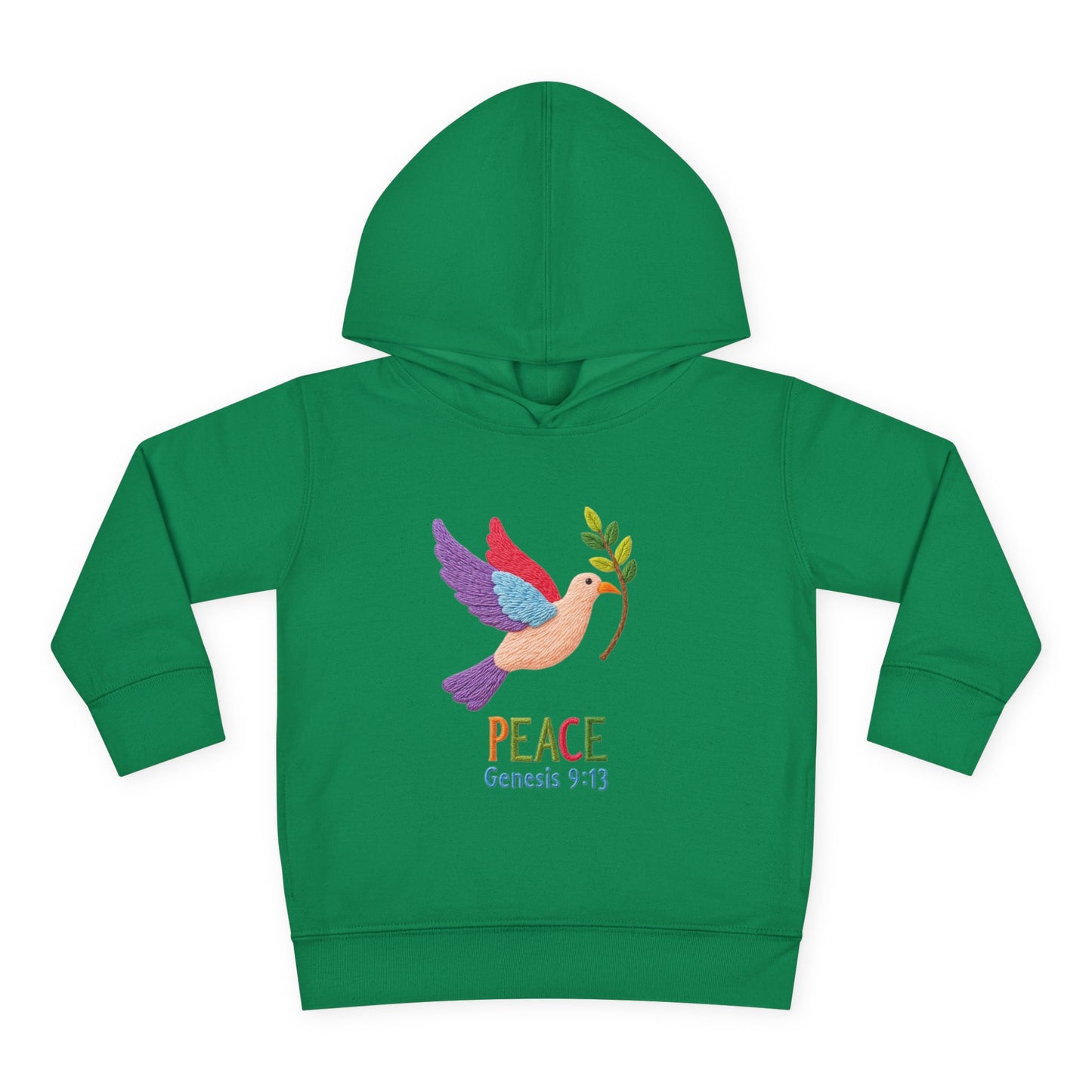 Toddler Hoodie — Colorful Peace Dove with Olive Branch & “PEACE Genesis 9:13”