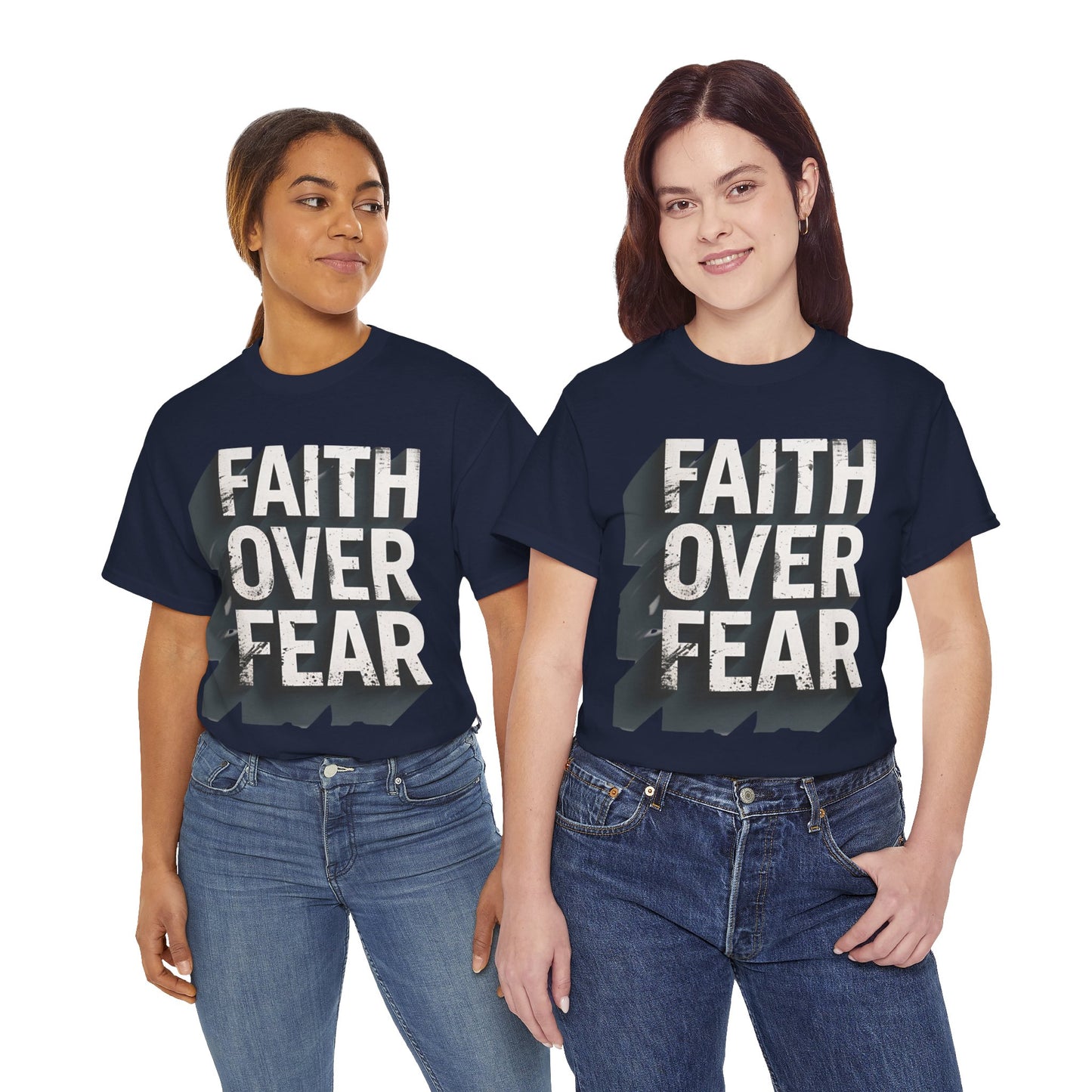 Faith Over Fear Cotton Tee — Distressed Inspirational Graphic