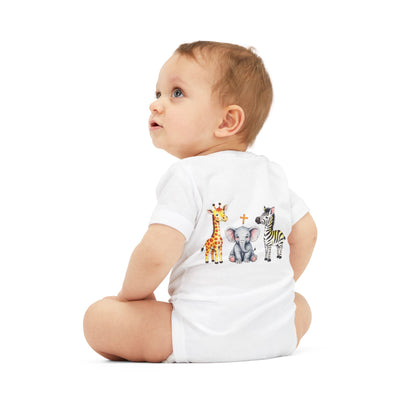 Cute Safari Trio Baby Onesie — Giraffe, Elephant & Zebra Infant Bodysuit