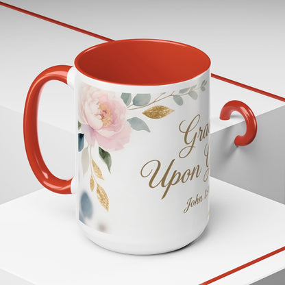 Grace Upon Grace Coffee Mug — Floral John 1:16 Scripture Accent Mug
