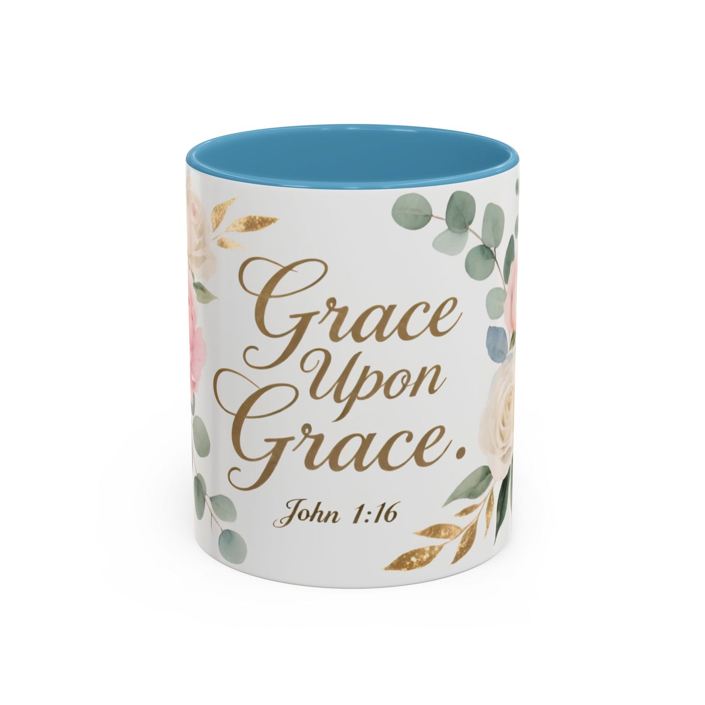 Grace Upon Grace Floral Coffee Mug — John 1:16 Scripture Accent Mug