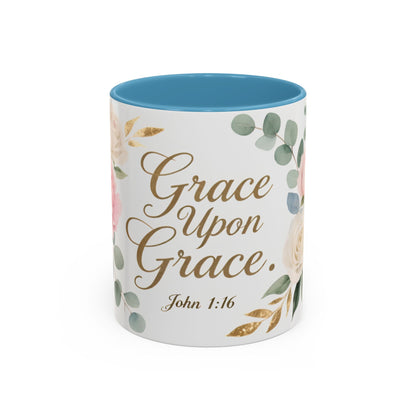 Grace Upon Grace Floral Coffee Mug — John 1:16 Scripture Accent Mug