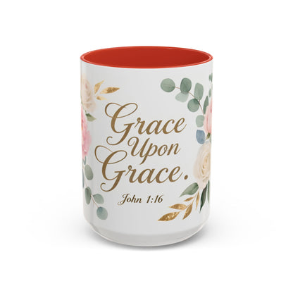 Grace Upon Grace Floral Coffee Mug — John 1:16 Scripture Accent Mug