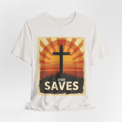 Jesus Saves Cross tee | Christian faith shirt, sunrise graphic | Perfect Gift for Mom and Dad | Friends and Family Shirt