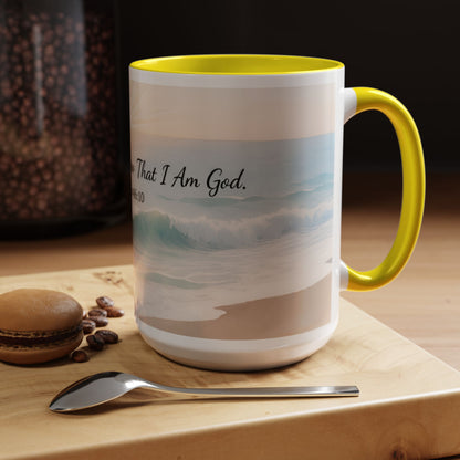 Psalm 46:10 Ocean Coffee Mug – "Be Still and Know That I Am God" Inspirational Ceramic