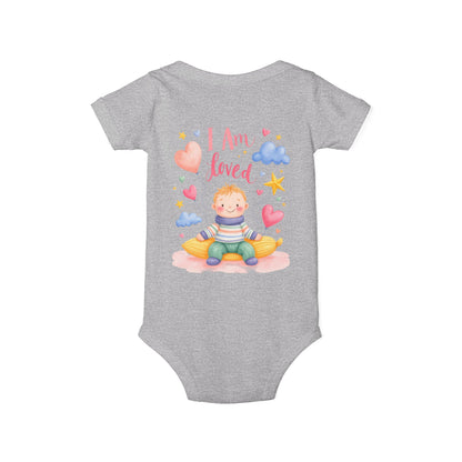 “I Am Loved” Baby Onesie – Cute Infant Bodysuit with Heart & Cloud Illustration