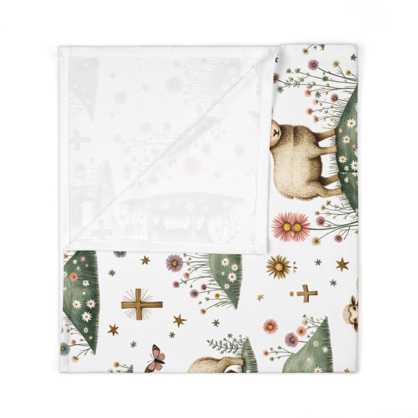 Baptism Lamb Baby Swaddle Blanket — Christian Christening Floral Wrap