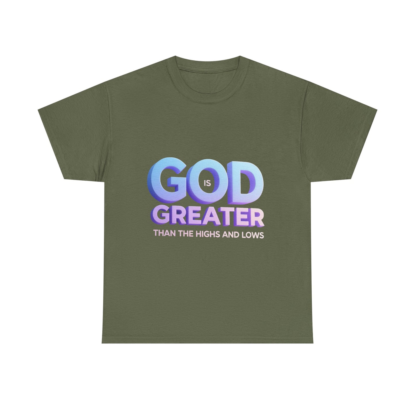 God Greater Gradient Tee — Soft Blue & Lilac Faith Shirt