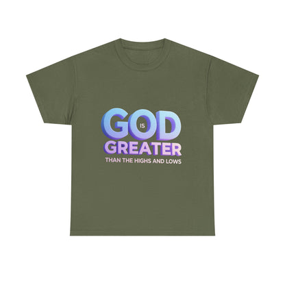 God Greater Gradient Tee — Soft Blue & Lilac Faith Shirt