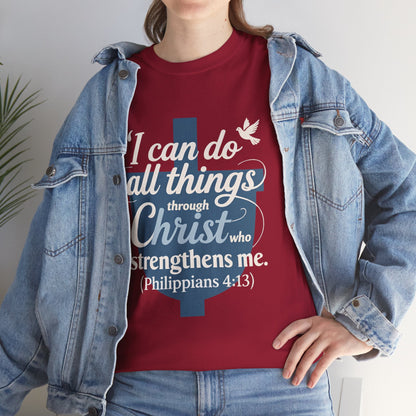 Philippians 4:13 Cotton Tee — "I Can Do All Things" Christian Prayer T-Shirt
