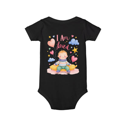 “I Am Loved” Baby Onesie – Cute Infant Bodysuit with Heart & Cloud Illustration