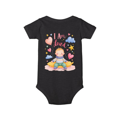 “I Am Loved” Baby Onesie – Cute Infant Bodysuit with Heart & Cloud Illustration