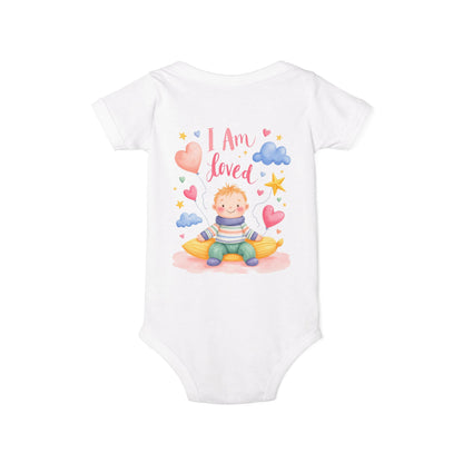 “I Am Loved” Baby Onesie – Cute Infant Bodysuit with Heart & Cloud Illustration