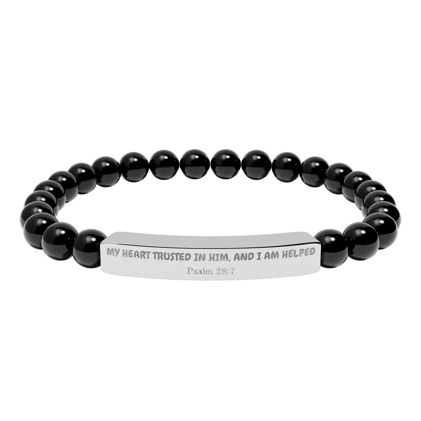 Engravable Natural Stone Stretch Bracelet — Personalized Bar Beaded Bracelet