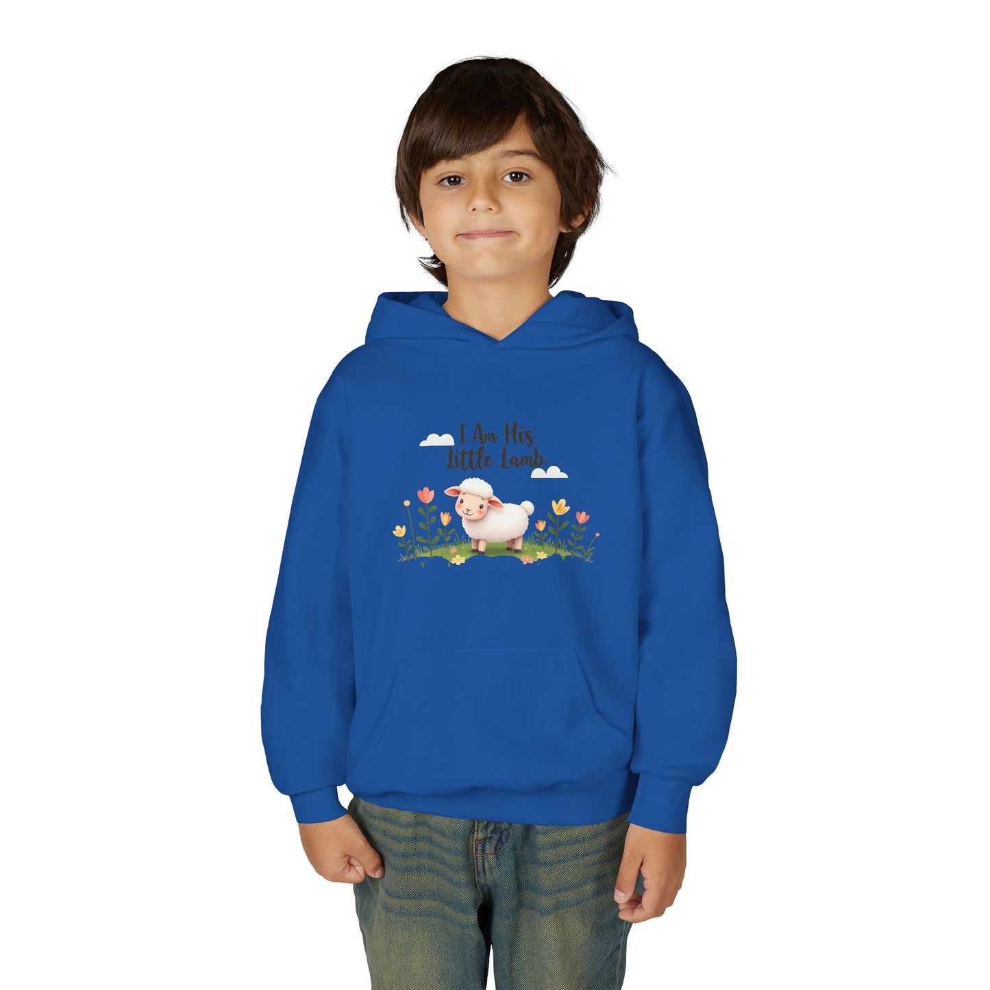 Youth Hoodie - "I Am His Little Lamb" Cute Floral Lamb Kids Pullover