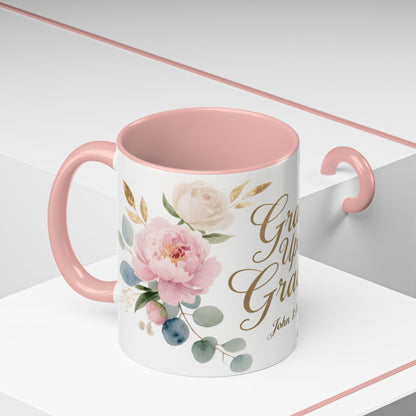 Grace Upon Grace Floral Coffee Mug — John 1:16 Scripture Accent Mug