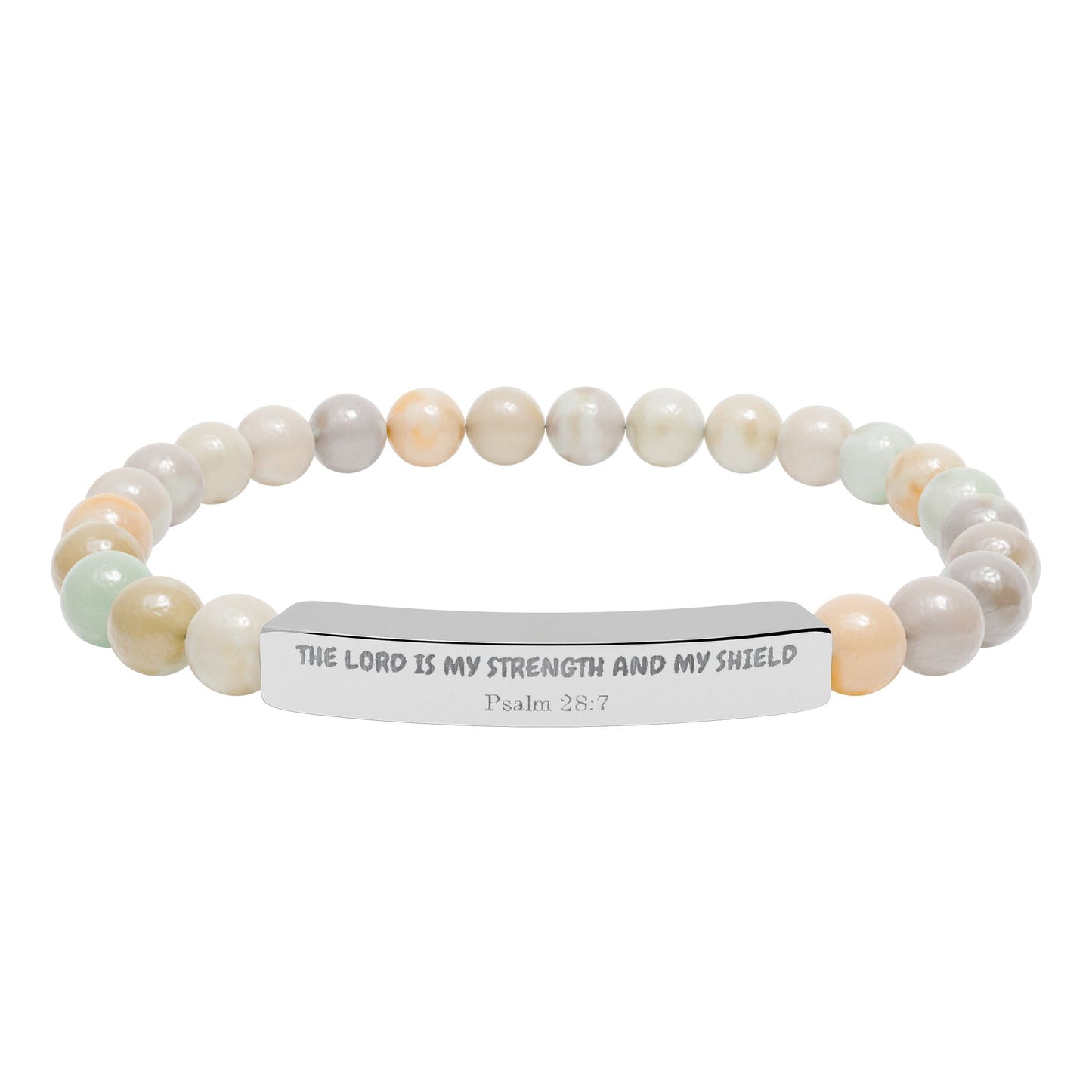 Engravable Natural Stone Bead Bracelet — Stretch Bar Gift