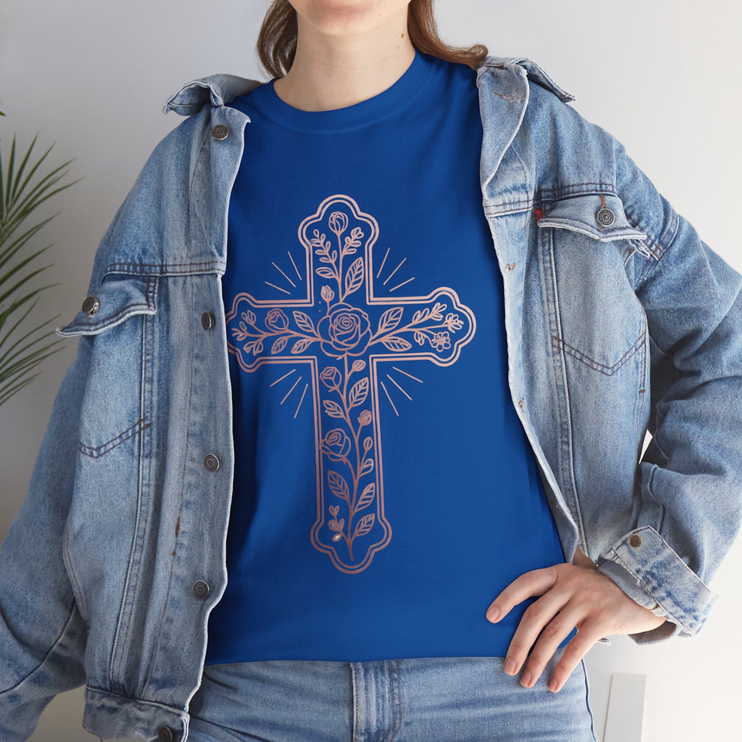 Floral Cross Tee – Delicate Pink Botanical Christian T-Shirt