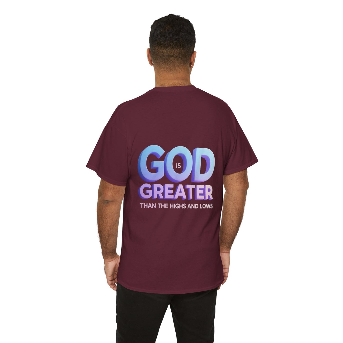 God Greater Gradient Tee — Soft Blue & Lilac Faith Shirt