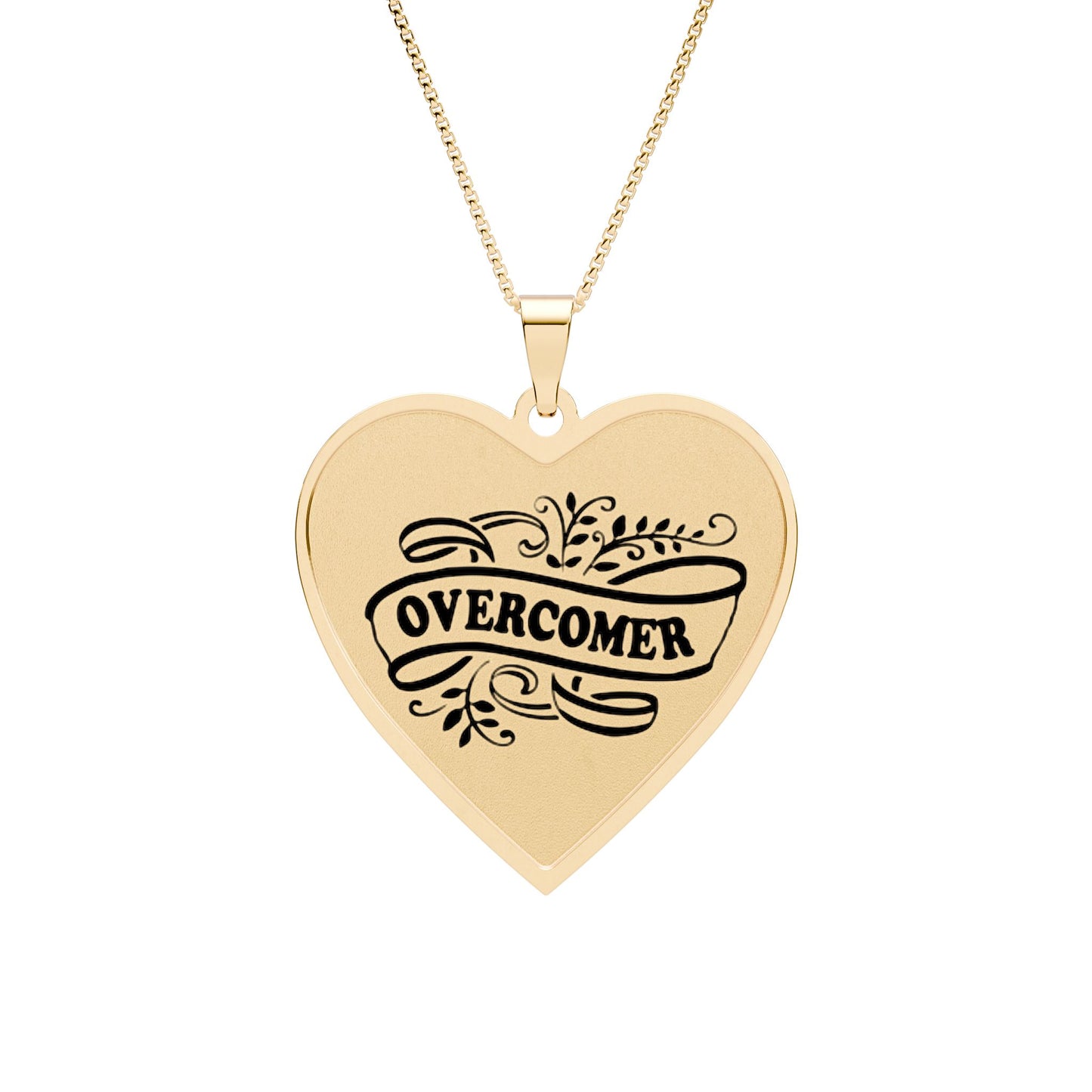 Heart Photo Pendant — "Overcomer" Engraved Memorial Necklace