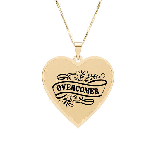 Heart Photo Pendant — "Overcomer" Engraved Memorial Necklace