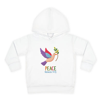 Toddler Hoodie — Colorful Peace Dove with Olive Branch & “PEACE Genesis 9:13”