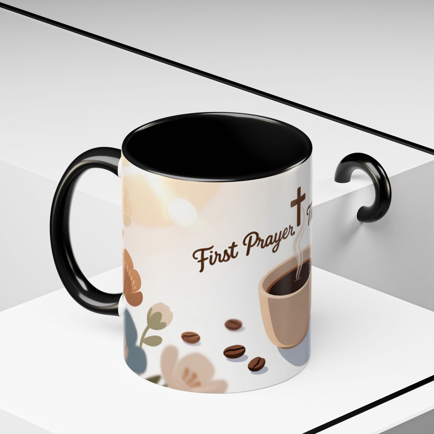 Prayer Then Coffee Mug — Christian Scripture Coffee Cup (1 Thessalonians 5:17) (Multi Color )
