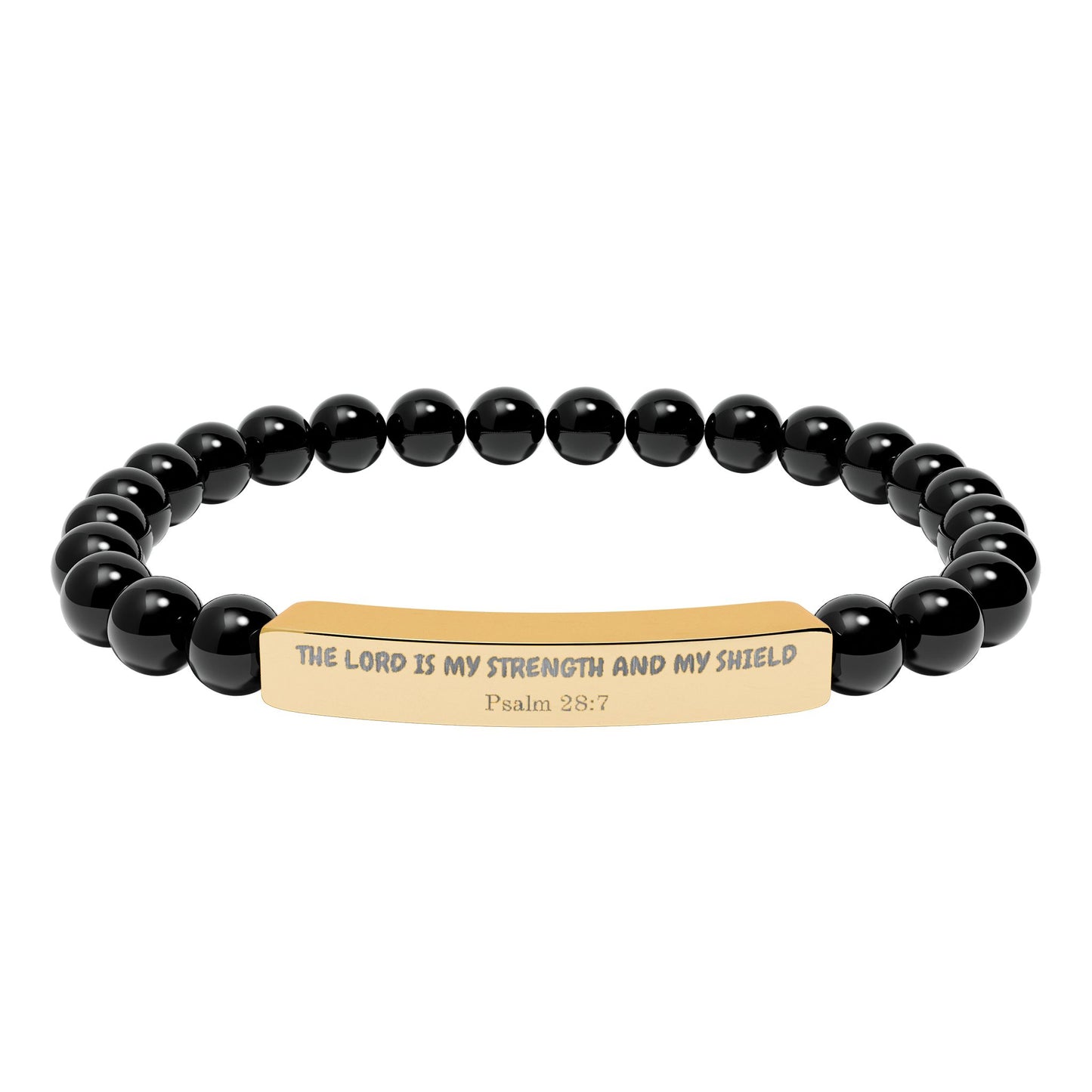 Engravable Natural Stone Bead Bracelet — Stretch Bar Gift