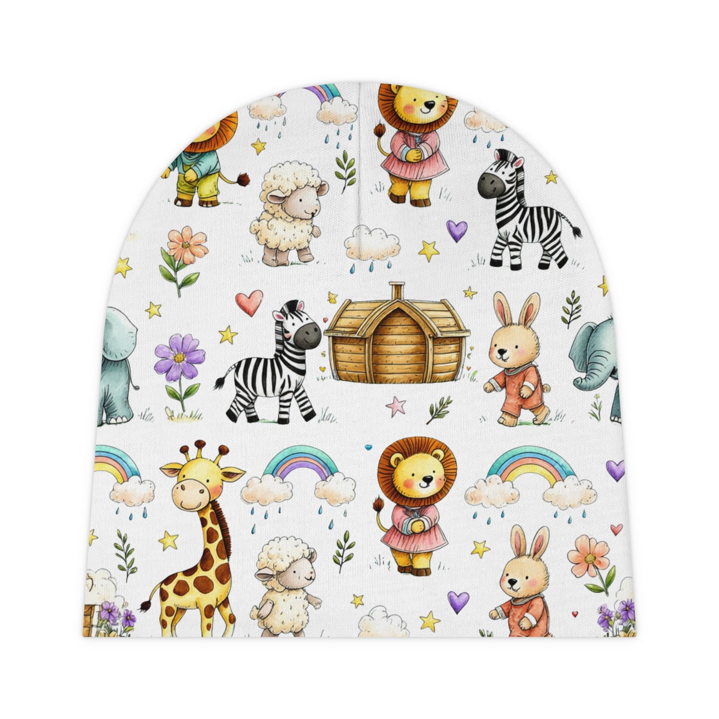 Baby Beanie — Hand-Drawn Safari Animals Newborn Hat