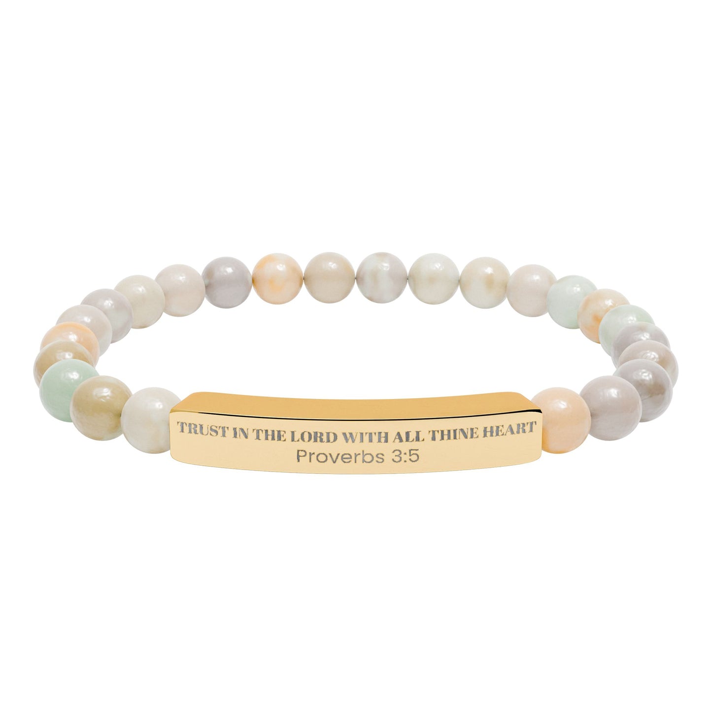 Engravable Natural Stone Bar Bracelet — Stretch Beaded Bracelet |