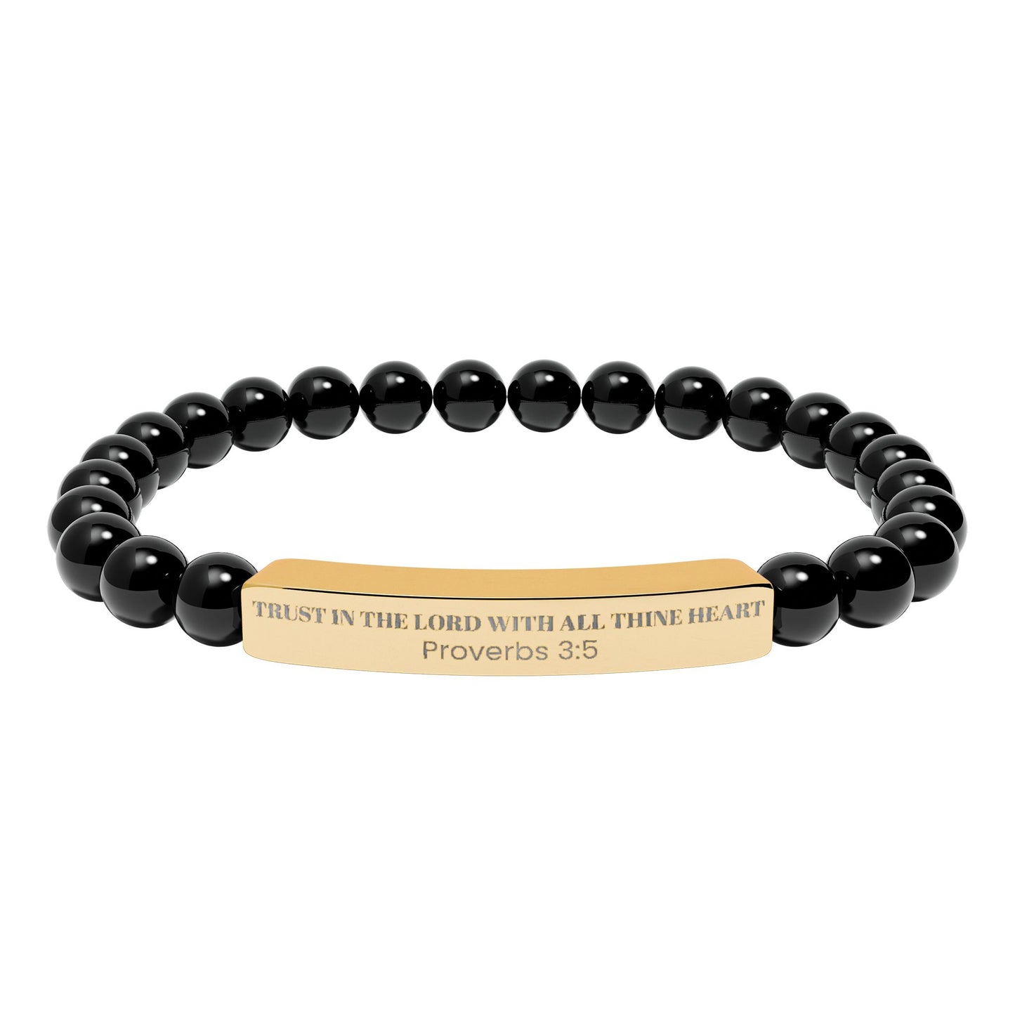 Engravable Natural Stone Bar Bracelet — Stretch Beaded Bracelet |